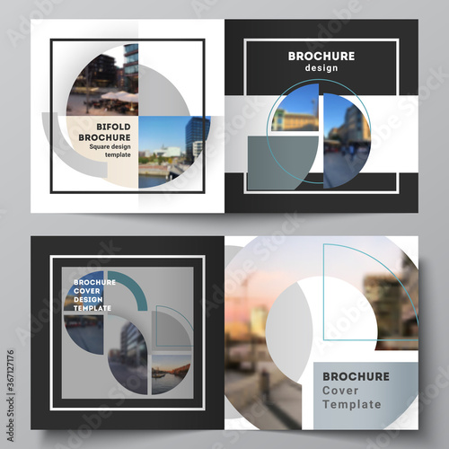 Vector layout of two covers templates for square design bifold brochure, flyer, cover design, book, brochure cover. Background with abstract circle round banners. Corporate business concept template.