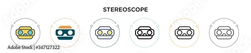 Stereoscope icon in filled, thin line, outline and stroke style. Vector illustration of two colored and black stereoscope vector icons designs can be used for mobile, ui, web