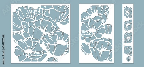 Poppy flower. Vector illustration. Paper flower, stickers. Laser cut. Template for laser cutting and Plotter. Vector illustration. Pattern for the laser cut, serigraphy, plotter and screen printing.