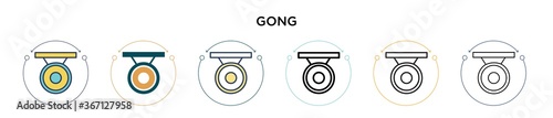 Gong icon in filled, thin line, outline and stroke style. Vector illustration of two colored and black gong vector icons designs can be used for mobile, ui, web