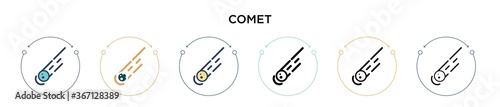 Comet icon in filled, thin line, outline and stroke style. Vector illustration of two colored and black comet vector icons designs can be used for mobile, ui, web