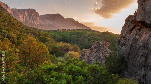 sunset in the mountains in sardinia 