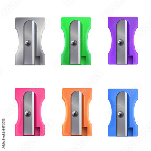 Pencil sharpener bright colorful set for school and office