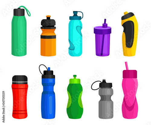 Sport bottles set to hold water, liquids, beverages