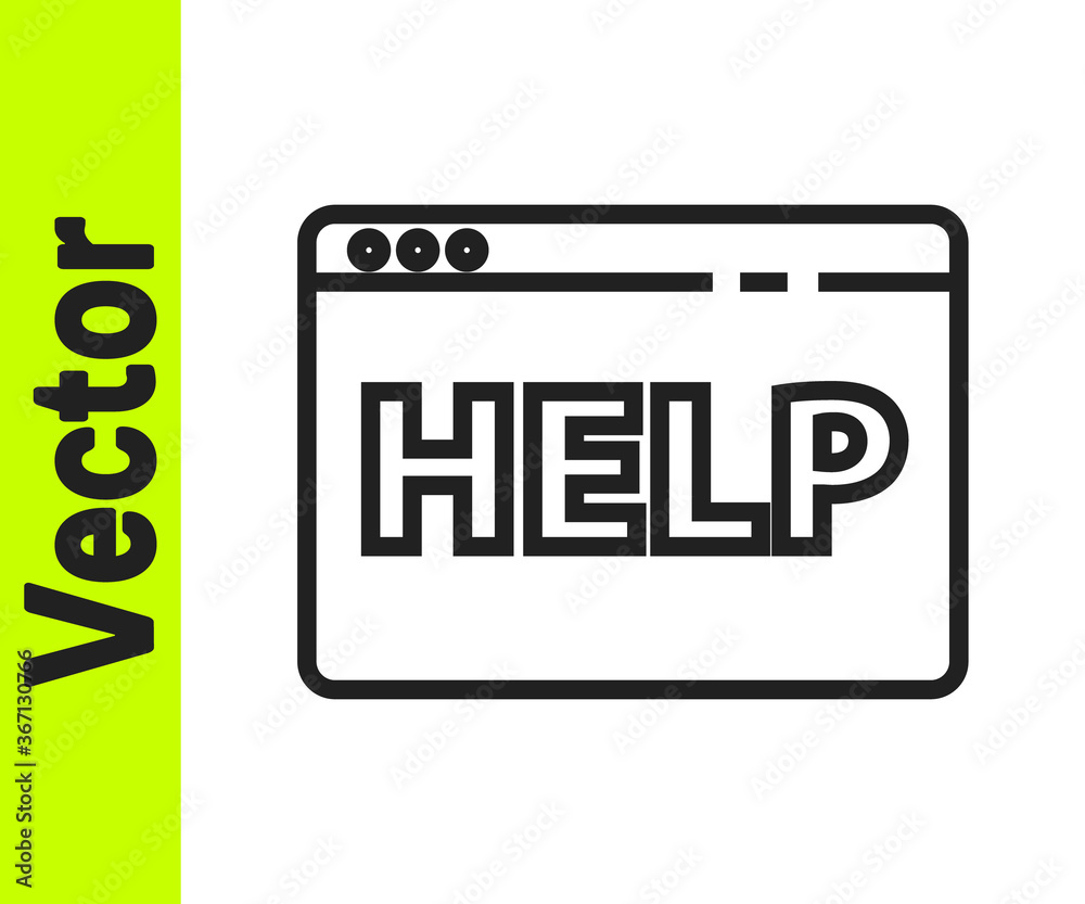 Black line Browser help icon isolated on white background. Internet communication protocol. Vector Illustration. Black line Browser help icon isolated on white background. Internet communication protocol. Vector Illustration.