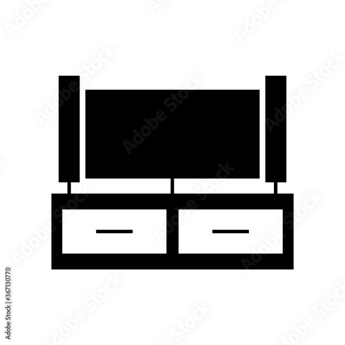 TV on the cabinet with speakers icon. Black icon