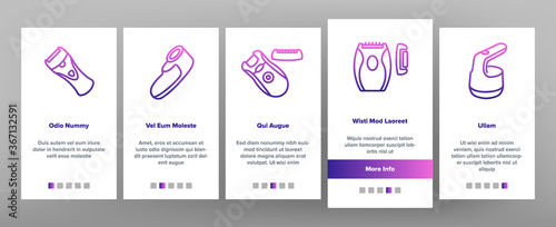 Depilation Equipment Onboarding Mobile App Page Screen Vector. Epilator Depilation Electronic Device Accessory And Hot Wax For Hair Epilation Illustrations