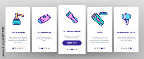 Depilation Equipment Onboarding Mobile App Page Screen Vector. Epilator Depilation Electronic Device Accessory And Hot Wax For Hair Epilation Illustrations