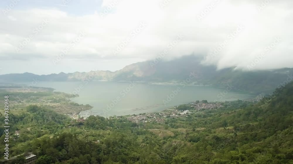 Aerial shot of Lake Batur & Mount Agung & Mount Batur Bali Indonesia Aerial shot of Lake Batur & Mount Agung & Mount Batur Bali Indonesia