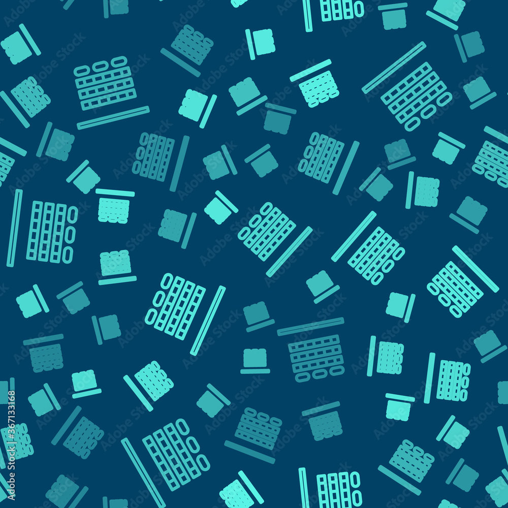 Green line Cinema auditorium with screen and seats icon isolated seamless pattern on blue background. Vector Illustration. Green line Cinema auditorium with screen and seats icon isolated seamless pattern on blue background. Vector Illustration.
