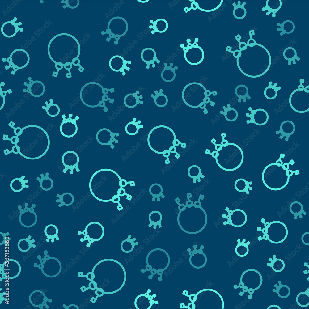 Green line Bunch of keys icon isolated seamless pattern on blue background. Vector Illustration.