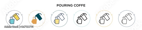 Pouring coffe icon in filled, thin line, outline and stroke style. Vector illustration of two colored and black pouring coffe vector icons designs can be used for mobile, ui, web
