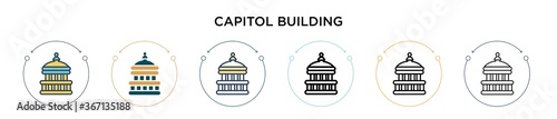 Capitol building icon in filled, thin line, outline and stroke style. Vector illustration of two colored and black capitol building vector icons designs can be used for mobile, ui, web
