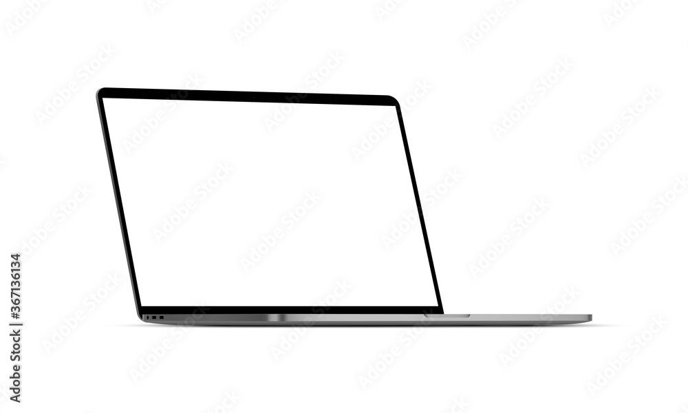 Modern laptop mockup with blank screen isolated on white background, perspective side view. Vector illustration Modern laptop mockup with blank screen isolated on white background, perspective side view. Vector illustration