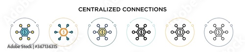 Centralized connections icon in filled, thin line, outline and stroke style. Vector illustration of two colored and black centralized connections vector icons designs can be used for mobile, ui, web