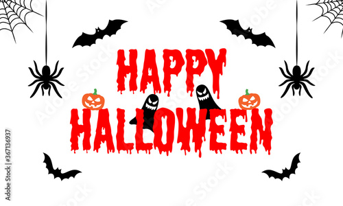 Happy Halloween text banner, greeting card isolated on white background. Vector illustration