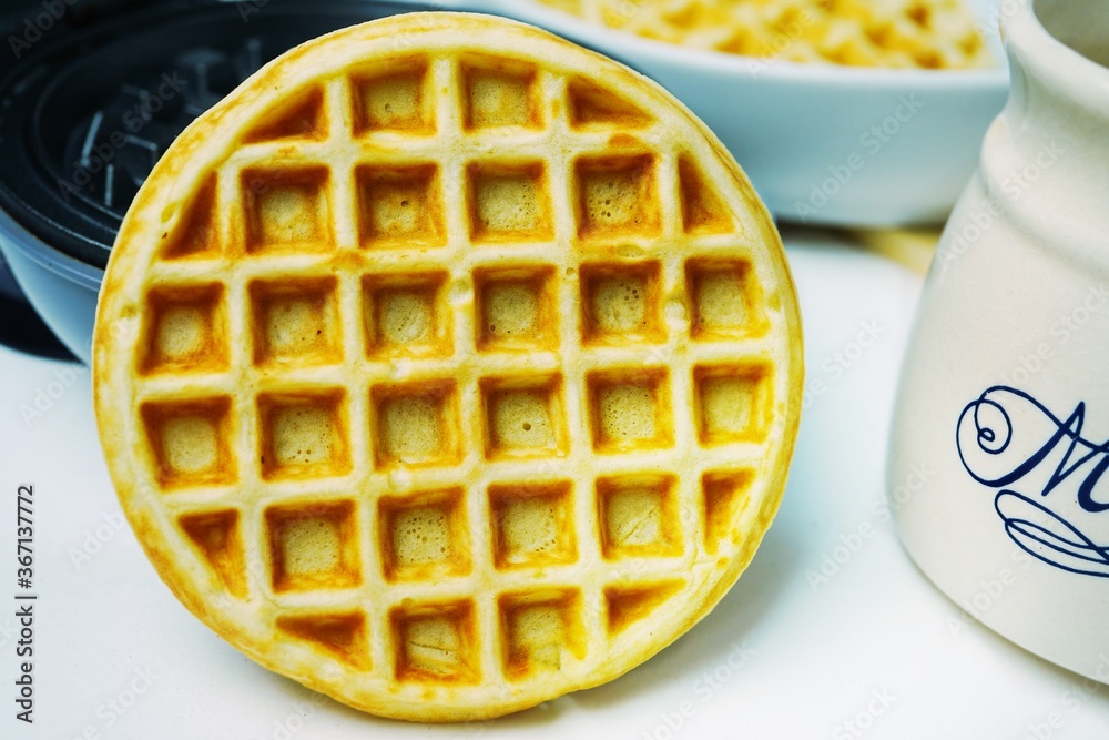 Homemade Mini Waffles, selective focus Homemade Mini Waffles, selective focus