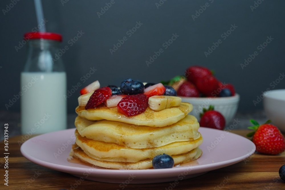 Homemade Fluffy Stacked Pancakes , selective focus Homemade Fluffy Stacked Pancakes , selective focus