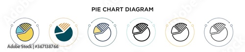Pie chart diagram icon in filled, thin line, outline and stroke style. Vector illustration of two colored and black pie chart diagram vector icons designs can be used for mobile, ui, web