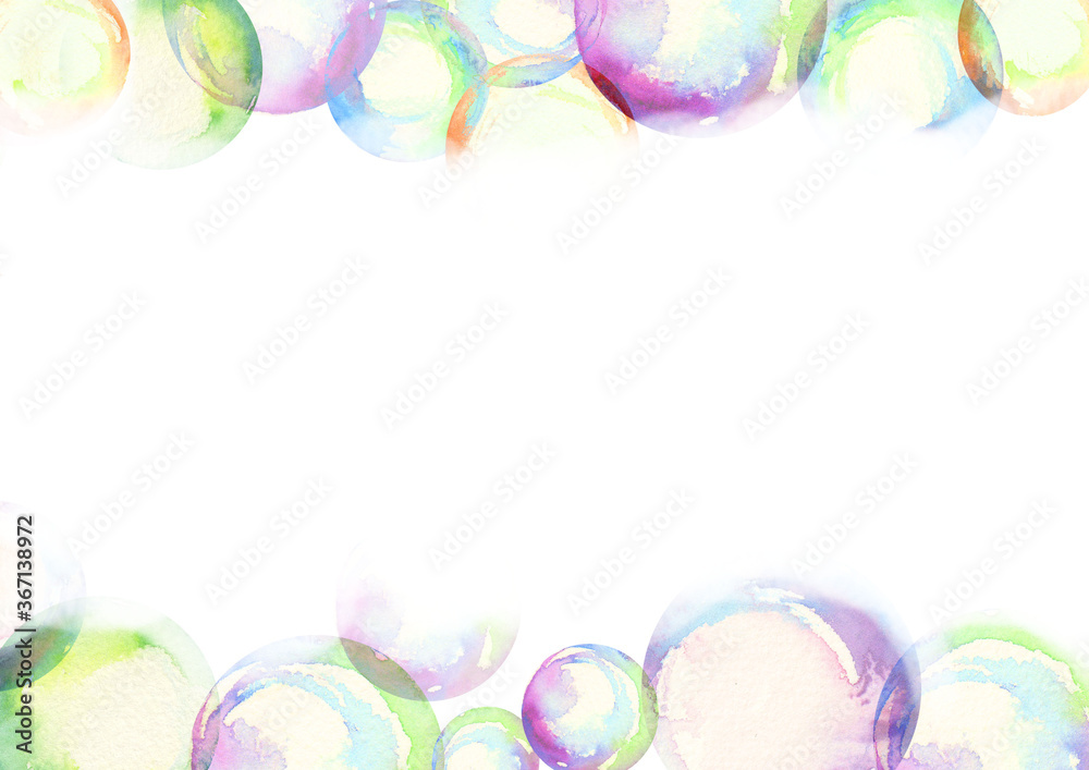 白い背景に水彩で描いたシャボン玉のイラスト