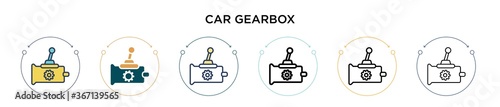 Car gearbox icon in filled, thin line, outline and stroke style. Vector illustration of two colored and black car gearbox vector icons designs can be used for mobile, ui, web