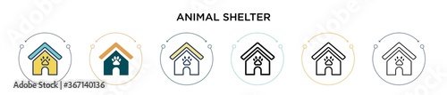 Animal shelter icon in filled, thin line, outline and stroke style. Vector illustration of two colored and black animal shelter vector icons designs can be used for mobile, ui, web
