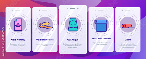 Yoga Mat Accessory Onboarding Mobile App Page Screen Vector. Yoga Mattress For Sport Physical Exercising And Fitness, Rolled And With Handle Illustrations