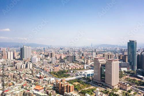 This is a view of the Banqiao district in New Taipei where many new buildings can be seen, the building in the center is Banqiao station, Skyline of New taipei city © yaophotograph