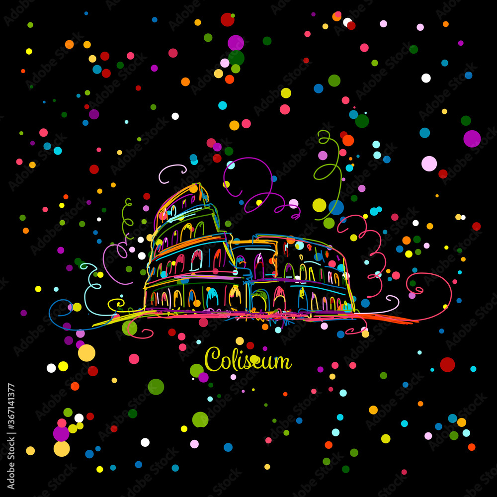 Sketch colorful of Roman Colosseum Sketch colorful of Roman Colosseum