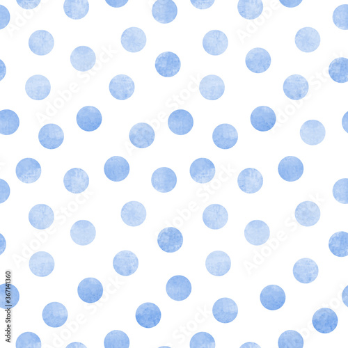 Vector seamless pattern of blue watercolor circles on a white background