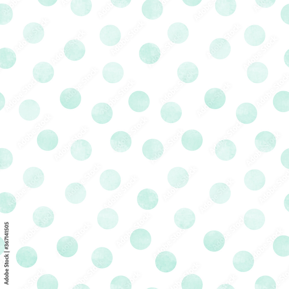 Vector seamless pattern of mint watercolor circles on a white background