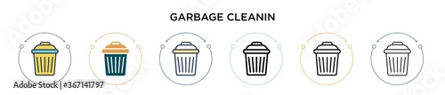 Garbage cleanin icon in filled, thin line, outline and stroke style. Vector illustration of two colored and black garbage cleanin vector icons designs can be used for mobile, ui, web