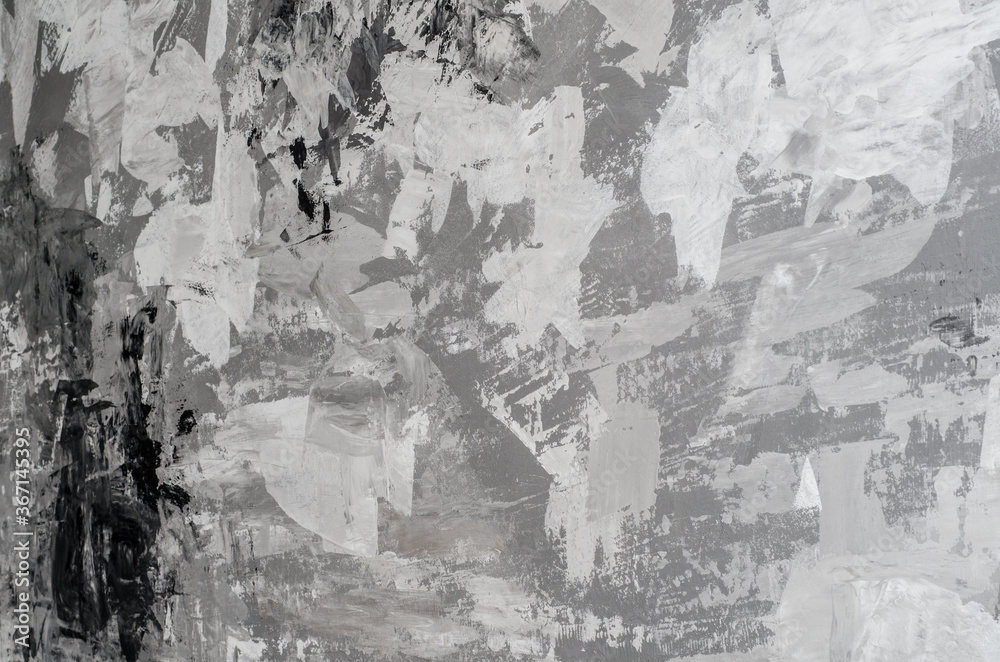 Background of wall is painted with white and gray paints, chaotic painting with facade paints, trash background.