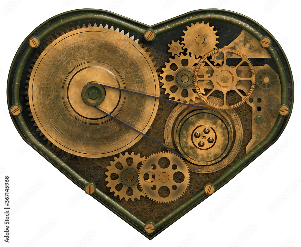 Mechanism in the shape of heart isolated on white background. 3d illustration