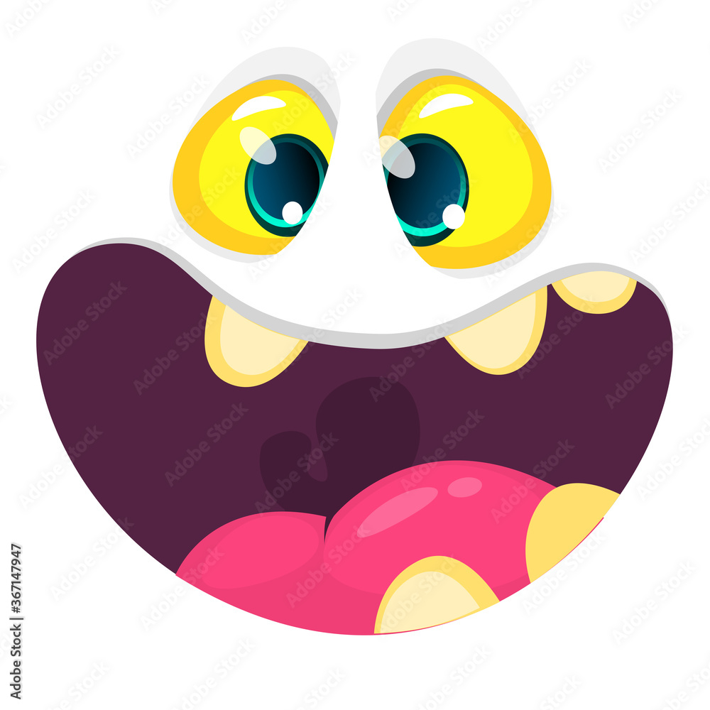 Angry cartoon monster face. Vector Halloween monster square avatar. Isolated