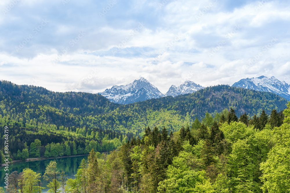 Fascinating views of the Alps and Lake Altese. Bavaria, Schwangau, Germany.