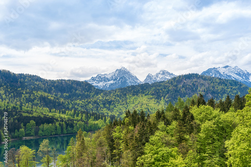 Fascinating views of the Alps and Lake Altese. Bavaria, Schwangau, Germany.
