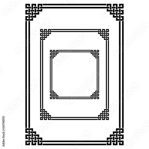 Black geometric frameworks. Celtic style. Interlaced lines and knots. Square, A3, A4, letter page size.