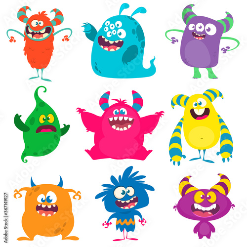 Funny cartoon creatures. Set of cartoon vector monsters. Halloween design illustration