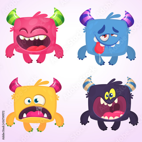 Funny cartoon creatures. Set of cartoon vector monsters. Halloween design illustration