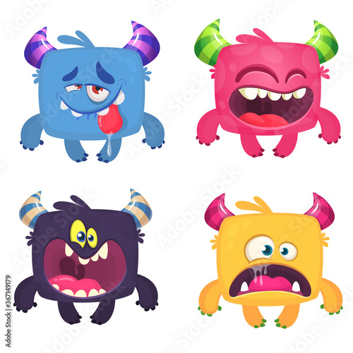 Funny cartoon creatures. Set of cartoon vector monsters. Halloween design illustration