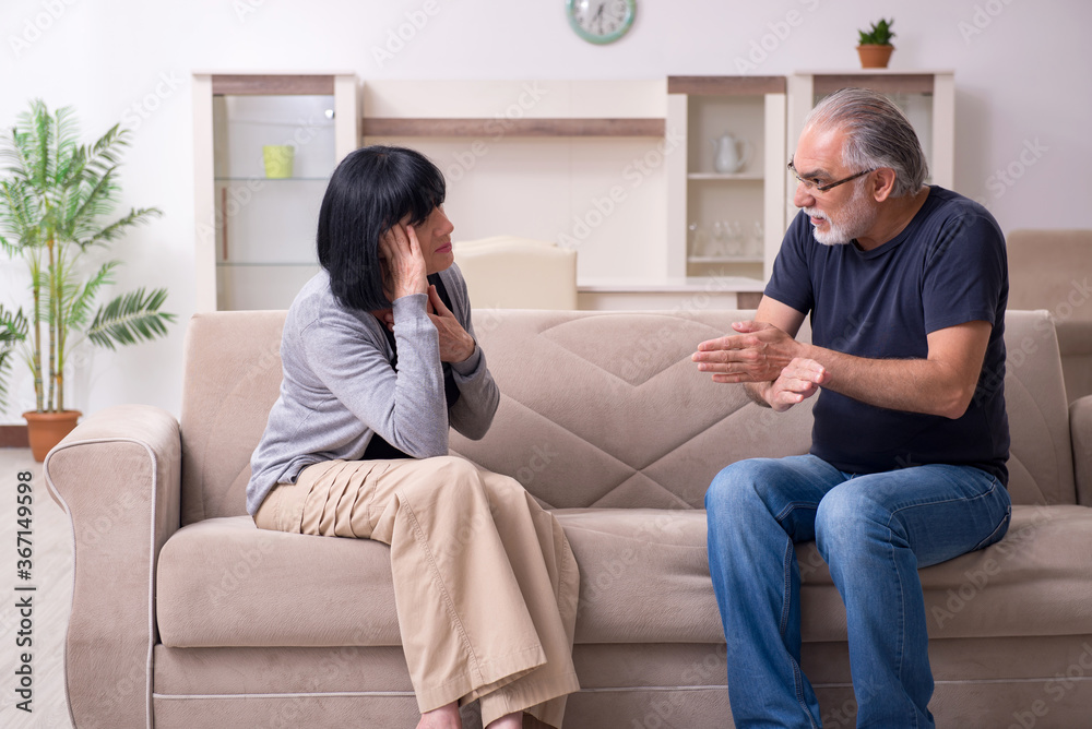 Old couple having argument at home