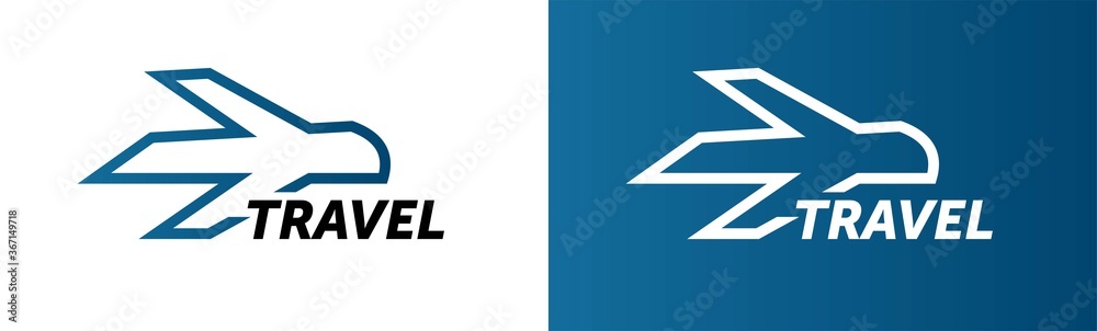 Airplane - vector logo template concept illustration. Minimal classic style. Aircraft silhouette sign for transportation company. Travel agency symbol. Design elements. Airplane - vector logo template concept illustration. Minimal classic style. Aircraft silhouette sign for transportation company. Travel agency symbol. Design elements.