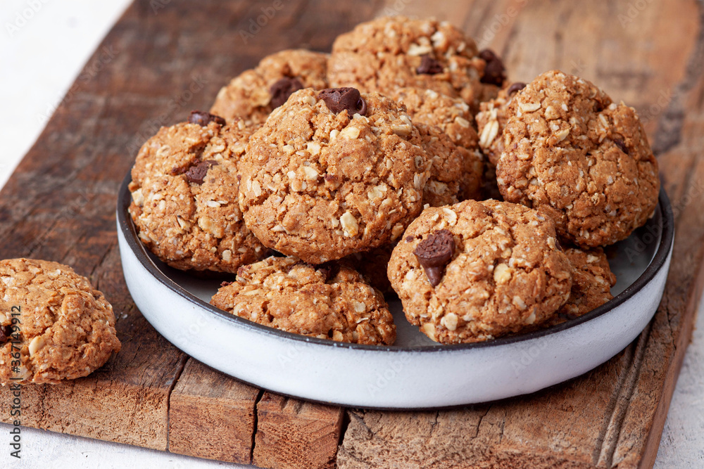 Homemade oatmeal cookies on wooden board.Healthy Food Homemade oatmeal cookies on wooden board.Healthy Food
