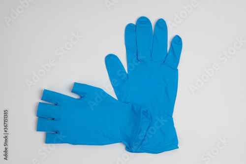 blue rubber glove isolated on white background