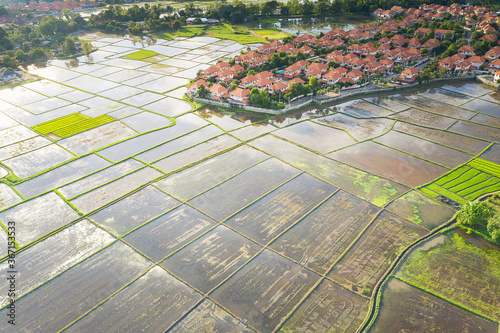 Aerial view of land and housing estate in Chiang Mai province of Thailand.