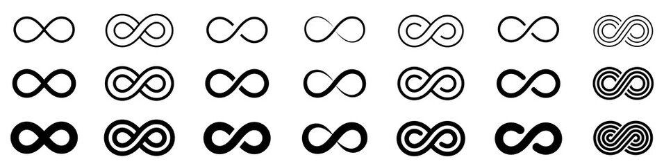 Infinity icon set. Infinity, eternity, infinite, endless, loop symbols. Unlimited infinity collection icons flat style - stock vector