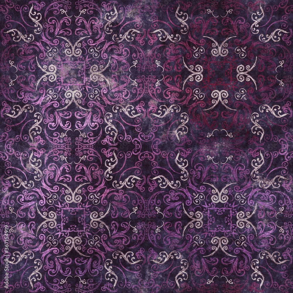 Seamless abstract pattern in tyrian purple. Detailed intricate highly textured feminine design. Repeat textile material for surface design. Girly fuchsia rich luxurious pattern.