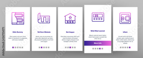 Heat Flooring Device Onboarding Mobile App Page Screen Vector. Flooring Temperature Control Regulator And Equipment For Heating Room And House Illustrations