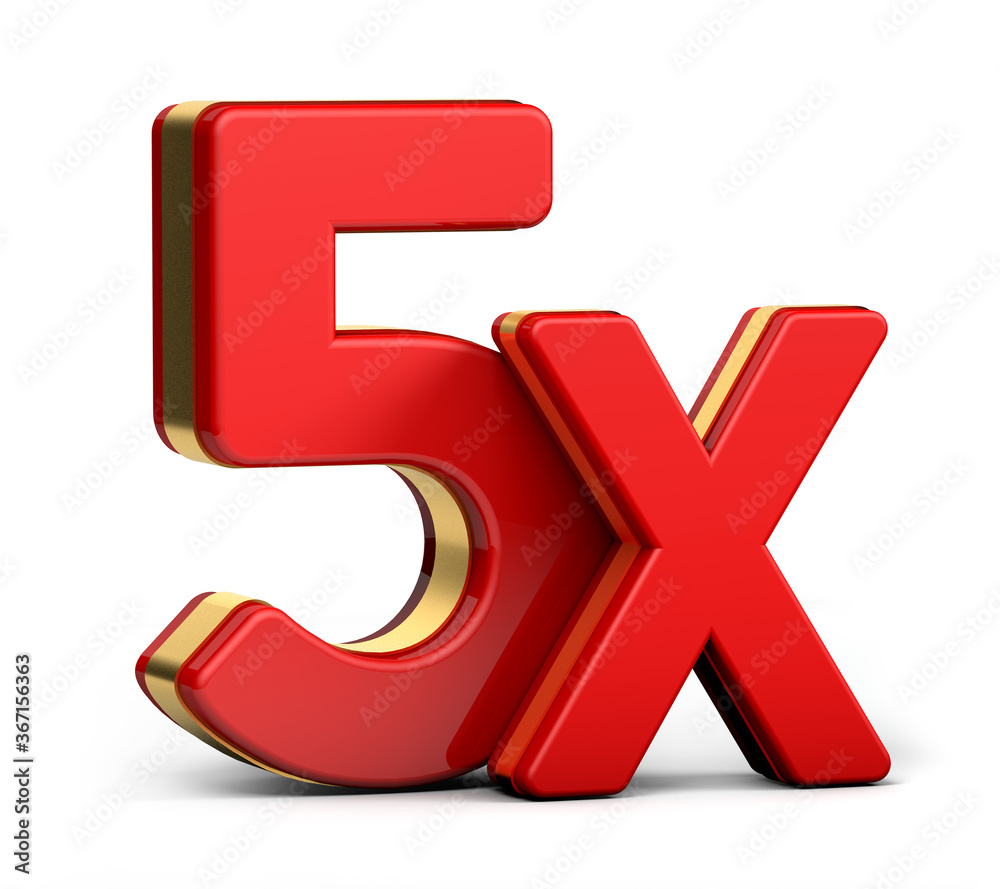 5X gold and red letter isolated on a white background. 3D illustration. 5X gold and red letter isolated on a white background. 3D illustration.